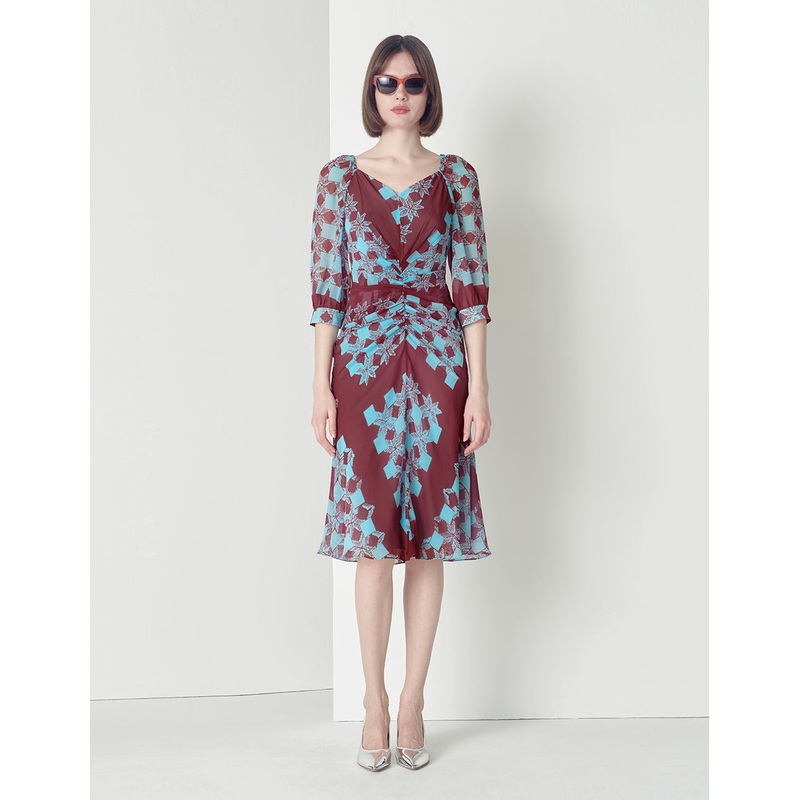Gathered Front Fishtail Print Dress