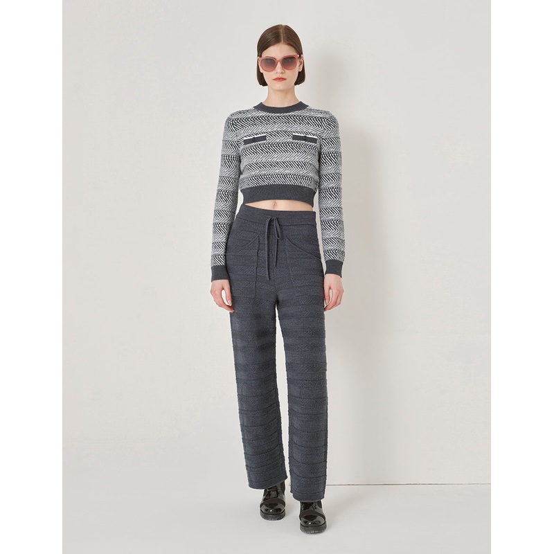 Gradient Light Grey Pattern Knit Trousers