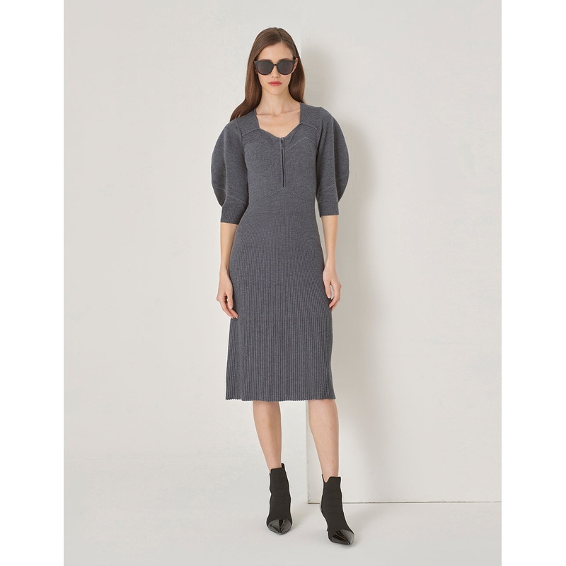 Gray Metal Zip Knit Dress