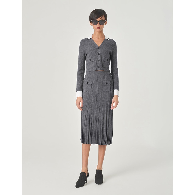 Gray Pinpleated Fishtail Knitted Skirt