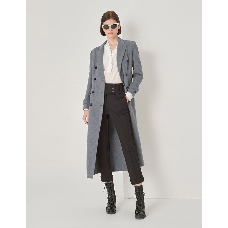 Gray Suit Collar Double-Sided Woolen Long Coat