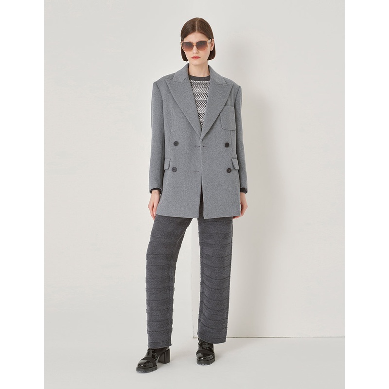 Grey Suit-Style Double-Breasted Short Coat