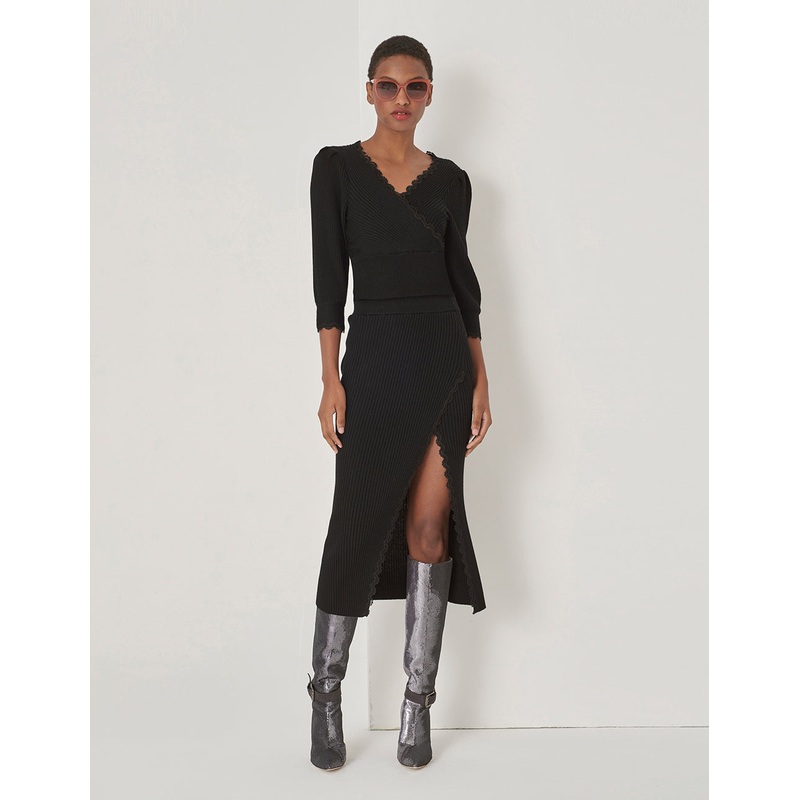 Knit And Lace Skirt With Side Slits