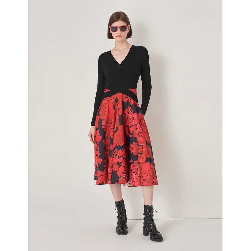 Knit Woven A Line Printed Dress