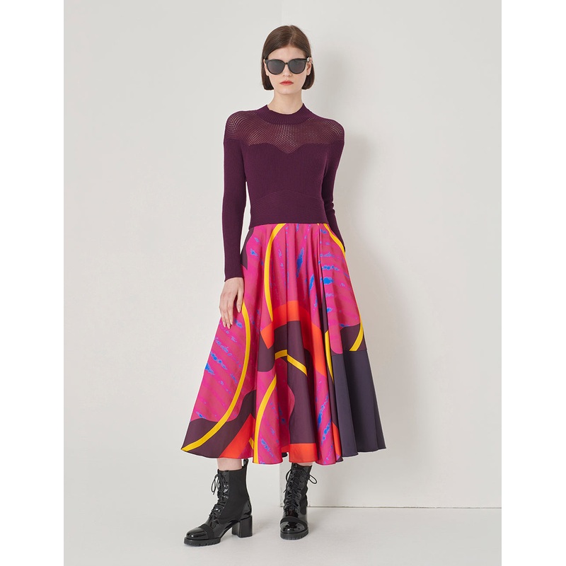 Knit Woven Cut-Out Shoulder Dress