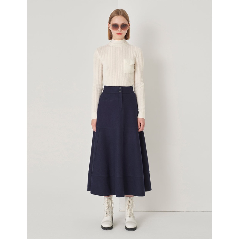 Navy High-Waisted A-Swing Umbrella Skirt