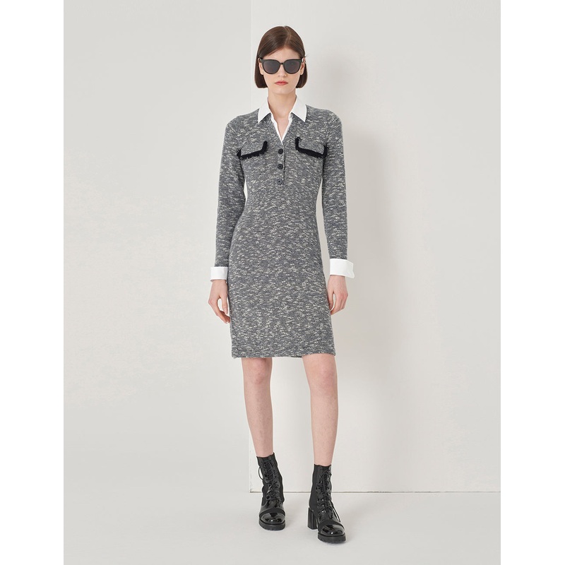 Off-White Knit Shirt Collar Dress