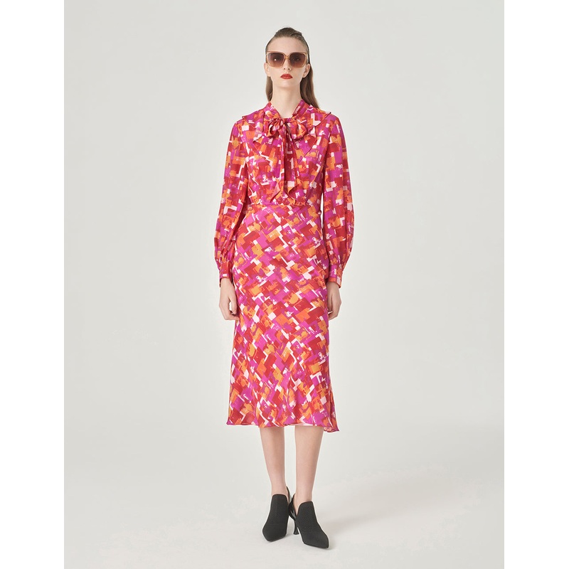 Pink Checkered Ruffled Fishtail Dress