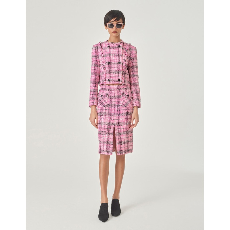 Plaid Tweed Straight-Fit Hip Skirt