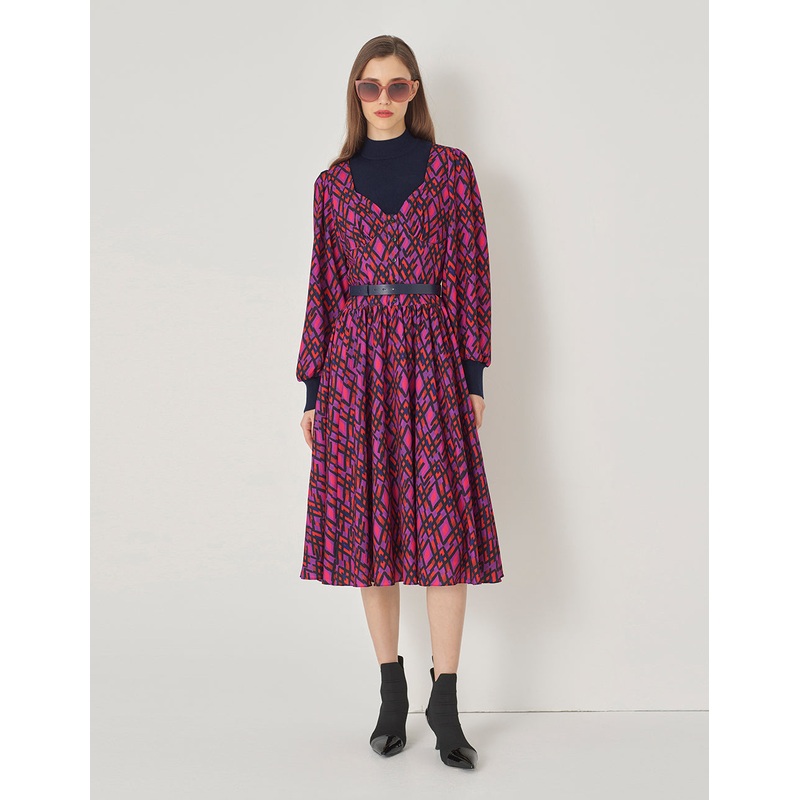 Pleated Hem Puff Sleeve Dress