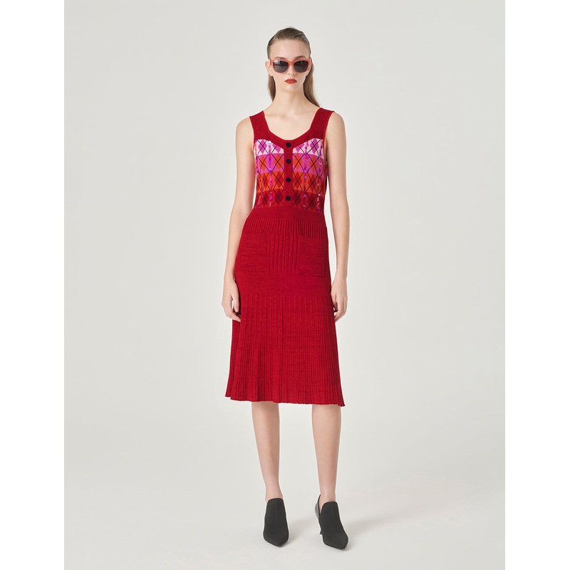 Red Berry Plaid Knitted Dress