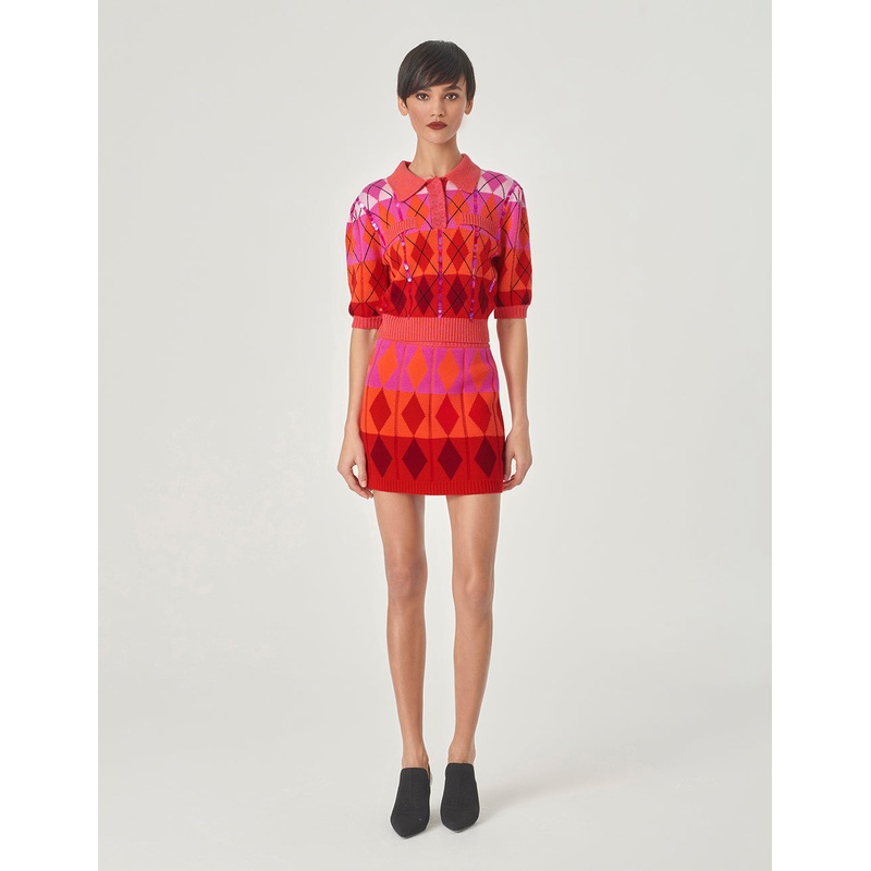 Red Berry Plaid Knitted Skirt