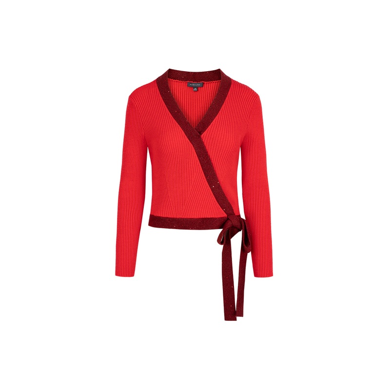 Red Crossover Knitted Sweater