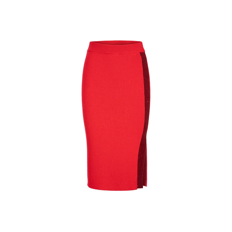 Red Slit Knitted Skirt