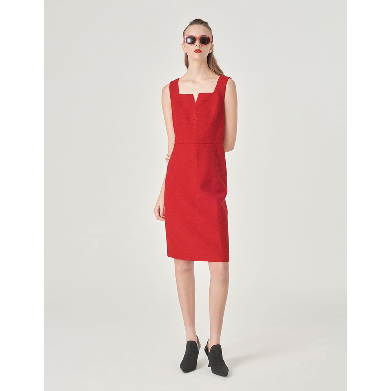 Red Square V-Neck Tweed Vest Dress