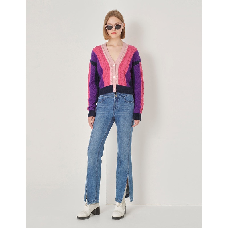 Rose Pink Gradient Knitted Cardigan