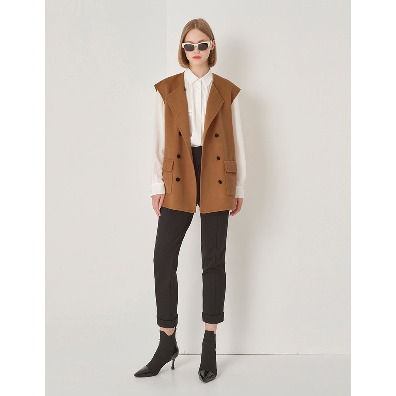 Round Neck Double-Breasted Reversible Wool Vest