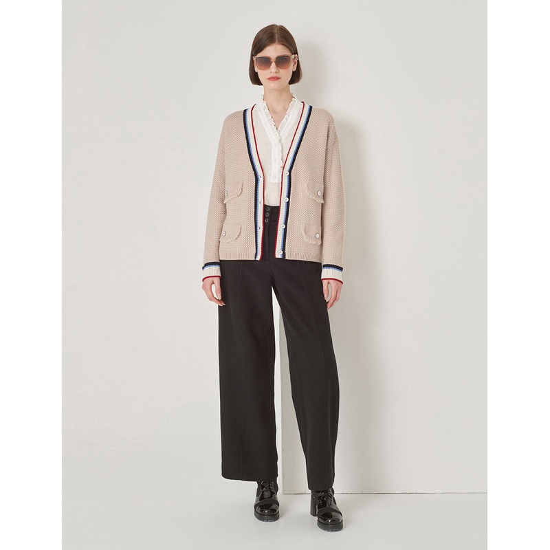 Sand Multi-Pocket Stripe Clash Cardigan