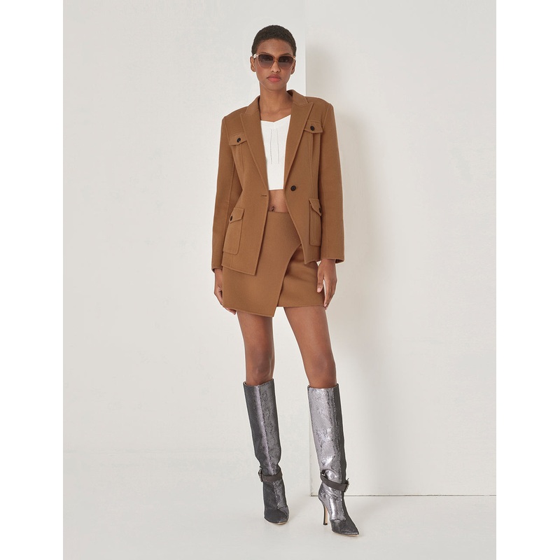 Turned-Collar Multi-Pocket Blazer