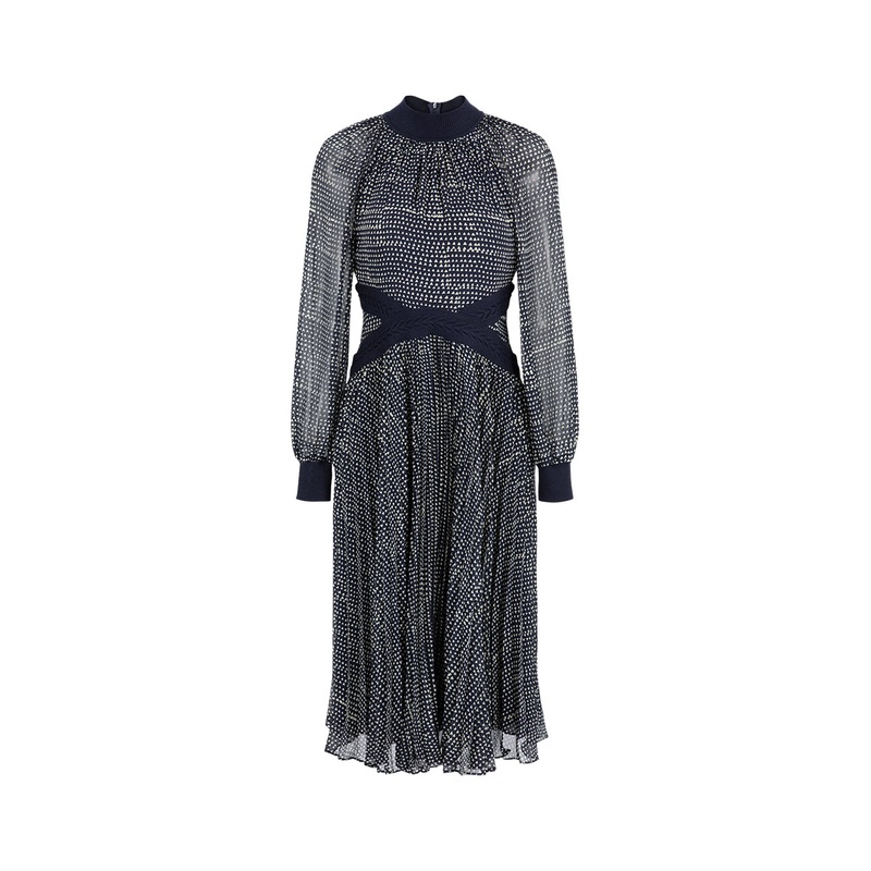 Turtleneck Knit Woven Dress