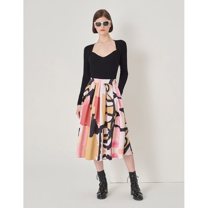 V-Neck Knitted Art Print Dress