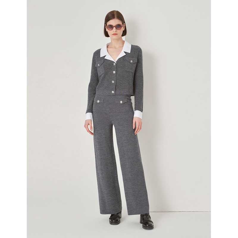 Wide-Leg Knitted Trousers With Pockets