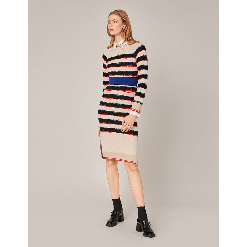 WOVEN MIXED COLOR JACQUARD KNITTED DRESS