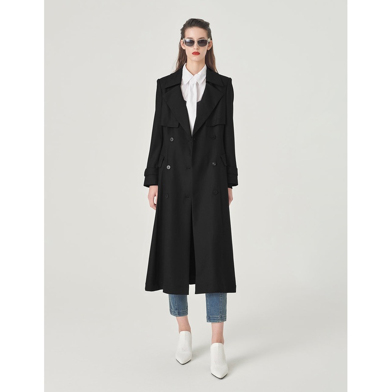 Black A-Line Windbreaker Coat