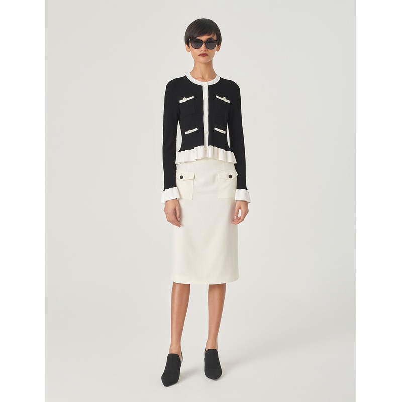 Black Ruffled Knitted Cardigan