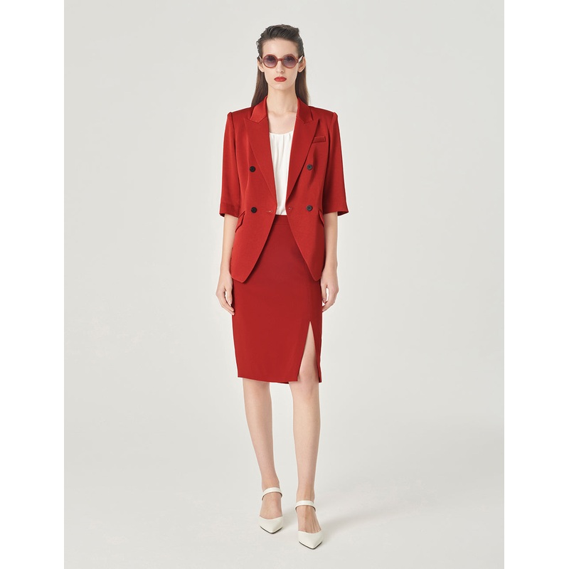 Brick Red Three-Quarter Sleeve Blazer