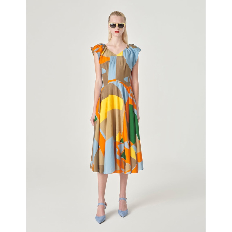 Butterfly-Sleeveless Print Empire Waist Dress