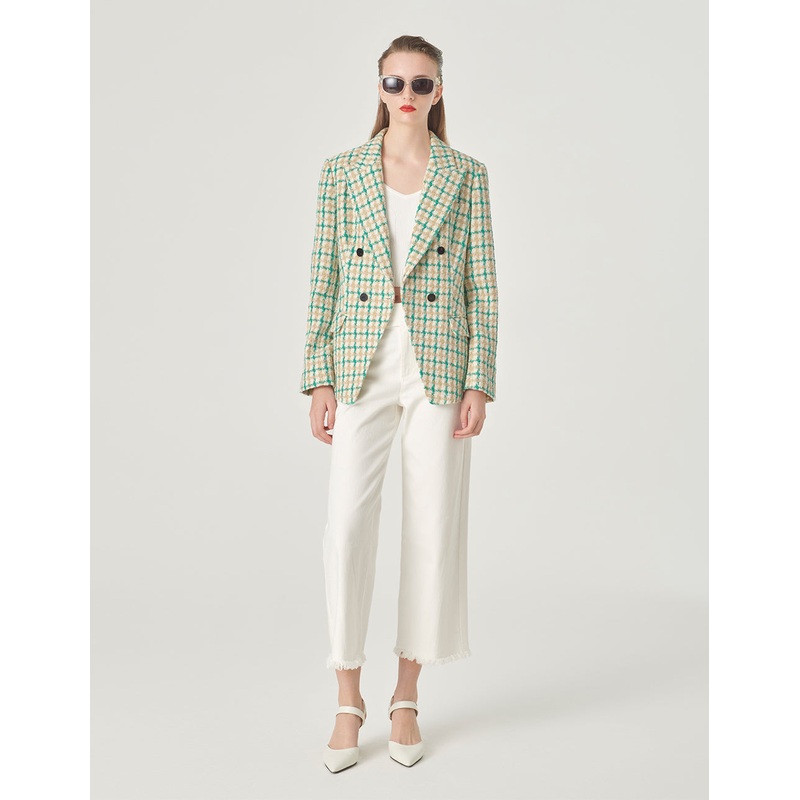 Checked Double-Breasted Blazer