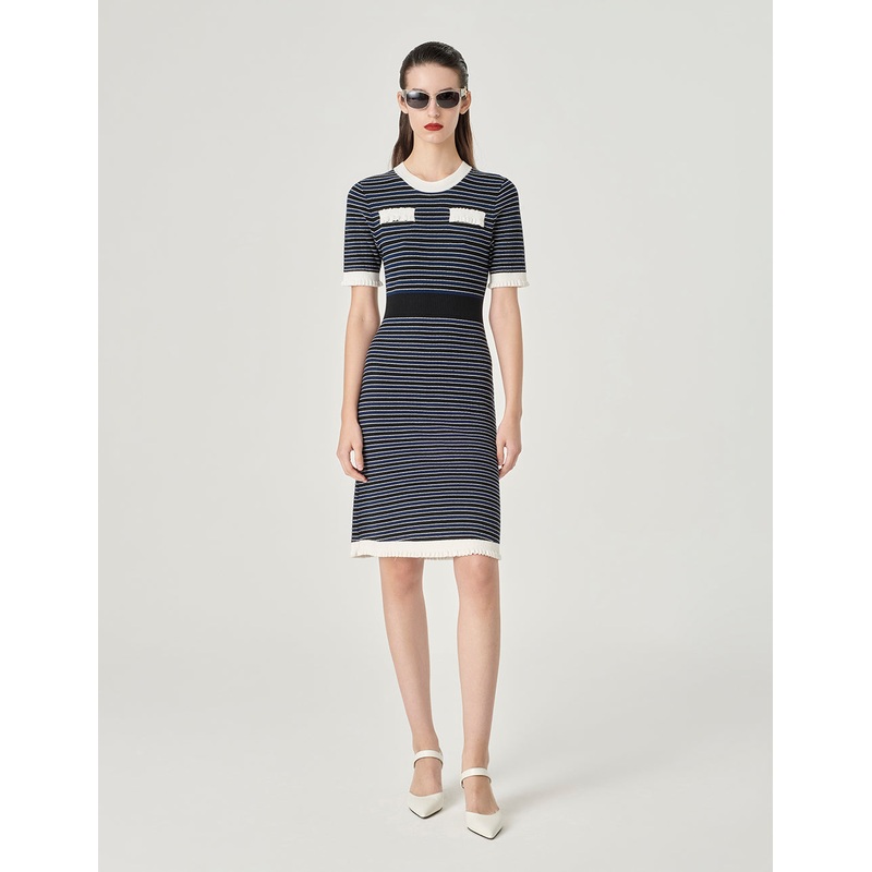 Colour Block Crew Neck Knitted Dress