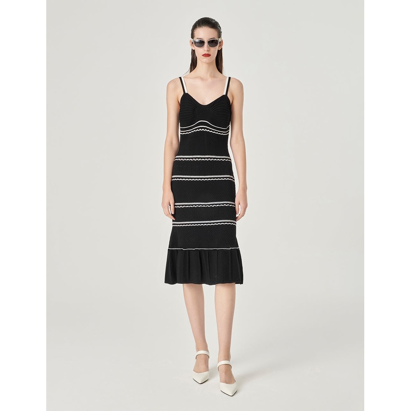 Contrast Colour Suspender Knitted Slip Dress