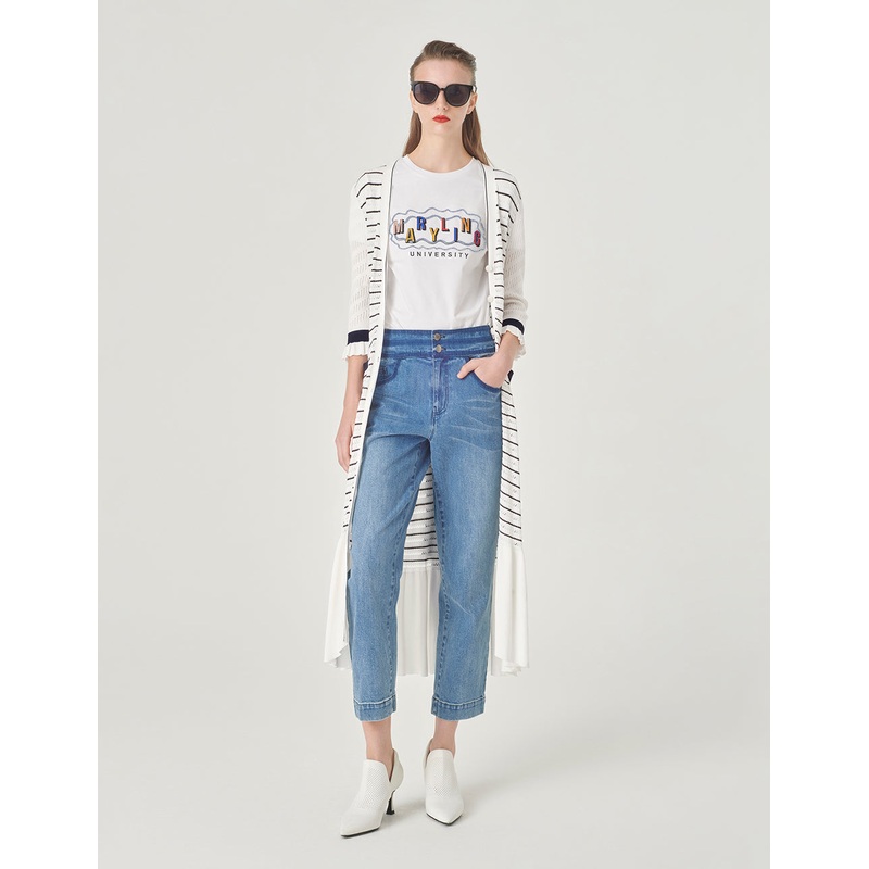 Contrast Colour V-Neck Long Knitted Cardigan