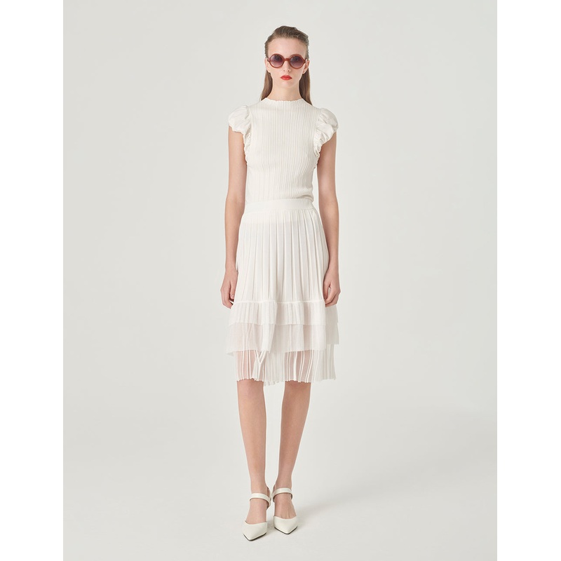 Crew Neck Ruffled Sleeveless Knitted Sweater