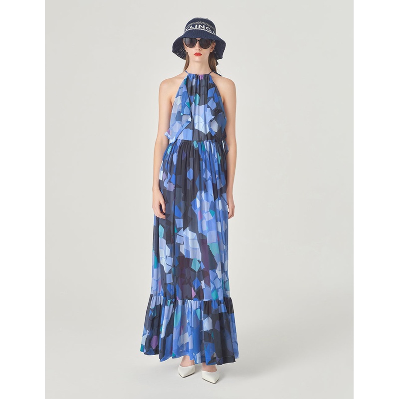 Drawstring Collar Halterneck Dress