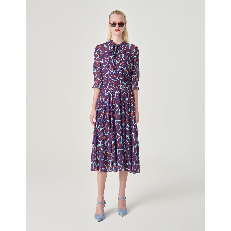 Floral Half-Sleeves Midi Dress