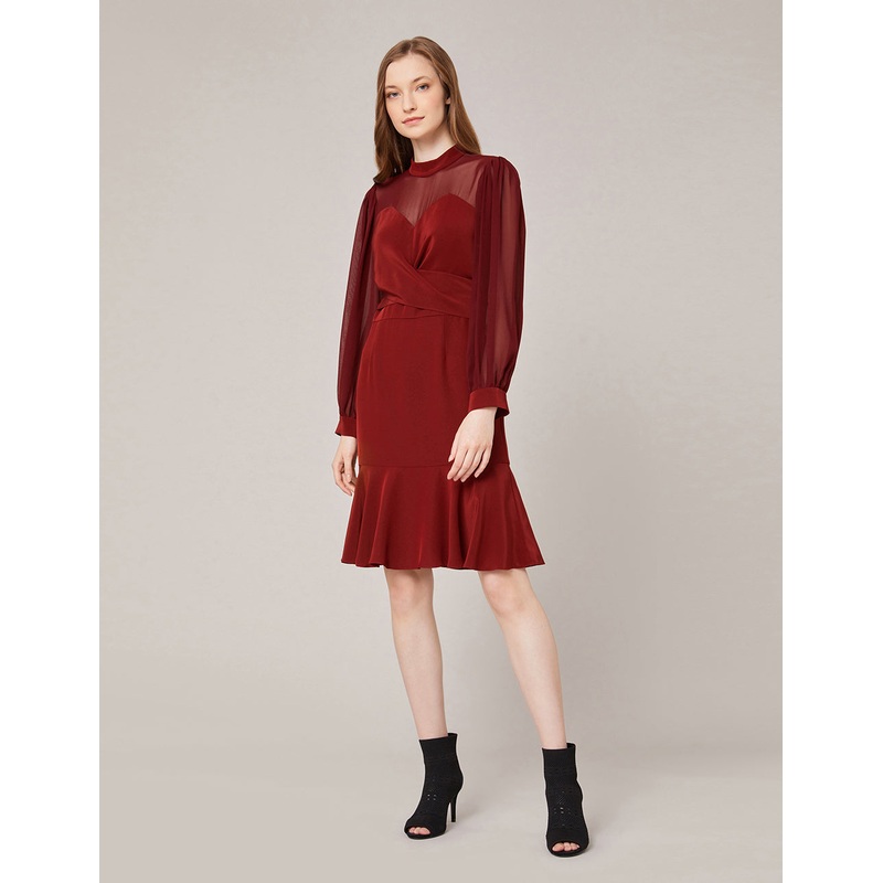 GEORGETTE PUFF SLEEVES MIDI WRAP DRESS