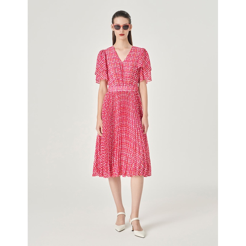 Houndstooth Sunpleat Dress