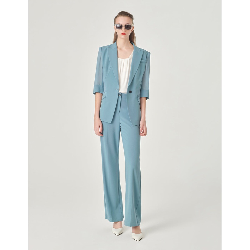 Ice Blue Single-Button Three-Quarter Sleeve Blazer