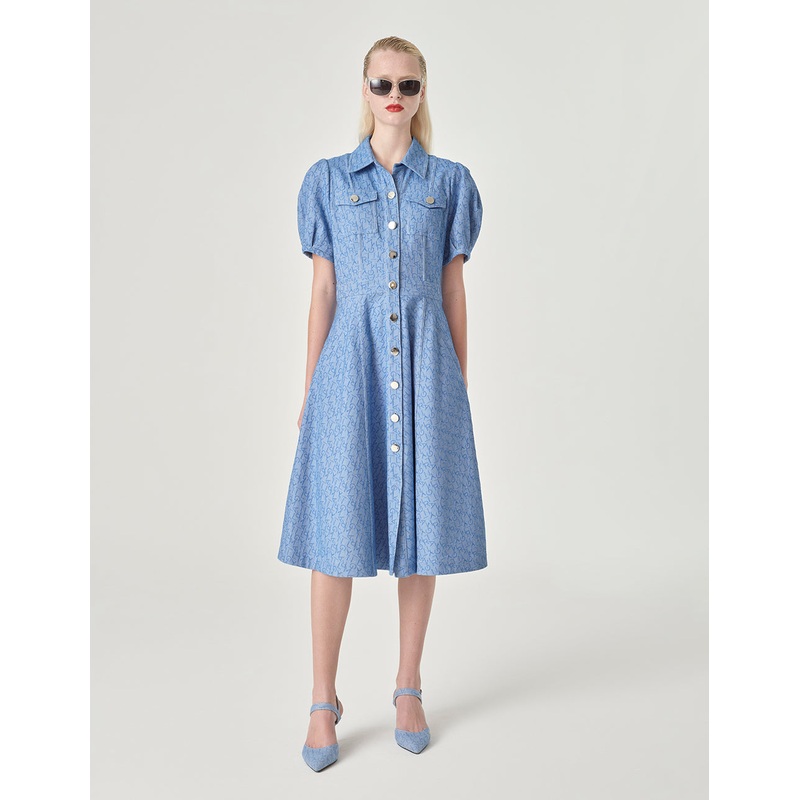 Logo Jacquard Denim Short Sleeve Dress