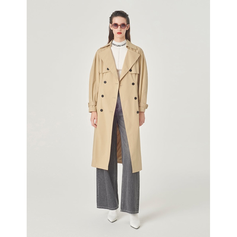Long Trench Windbreaker With Split Shoulders And Lapels