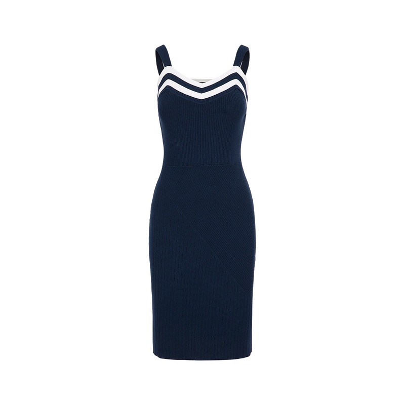 Navy Blue Sling Knitted Dress