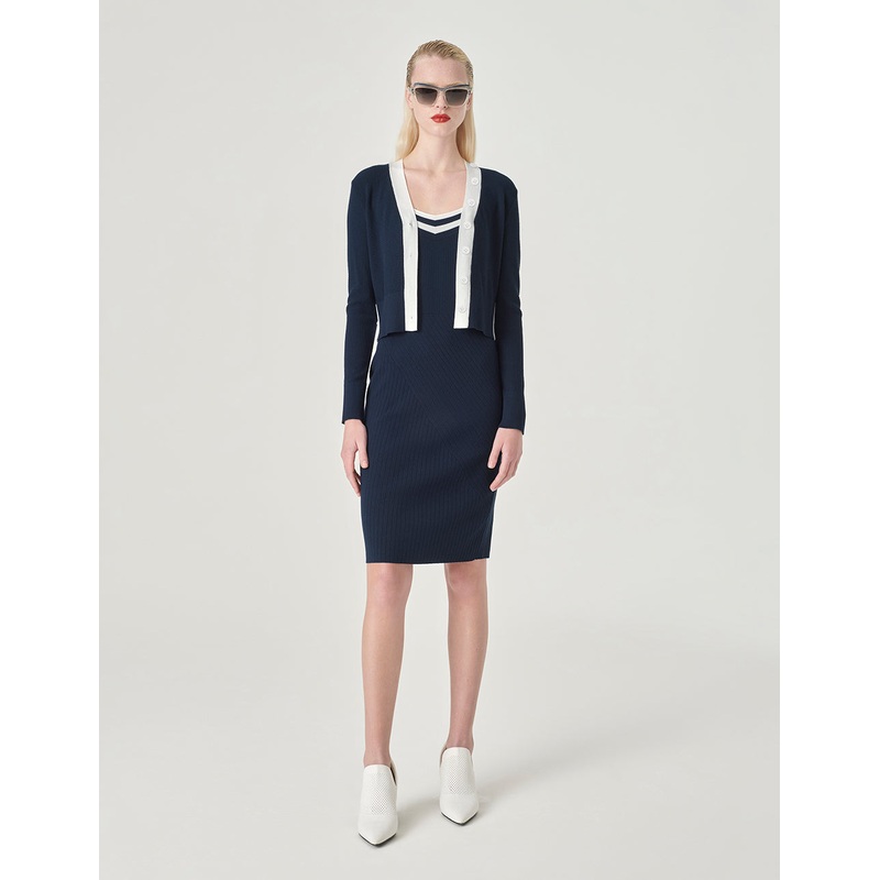 Navy Long Sleeves Knitted Cardigan