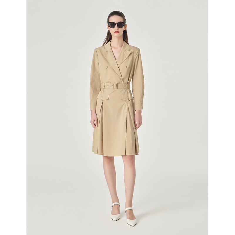 Peak Lapel Belted Dress