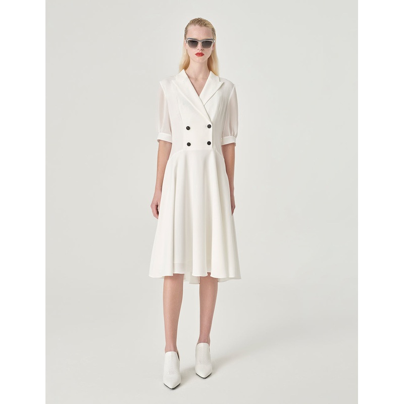 Peaked Lapel Double-Breasted A-Line White Blazer Dress