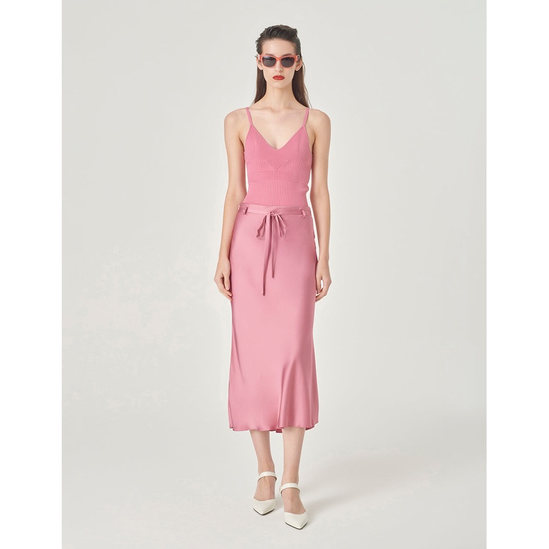 Pink Fishtail Belt Midi Skirt