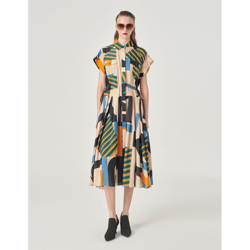 Shirt Collar Short-Sleeves Printed Dress