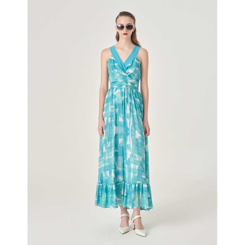 Sleeveless Ruffled Hem Printed Dress